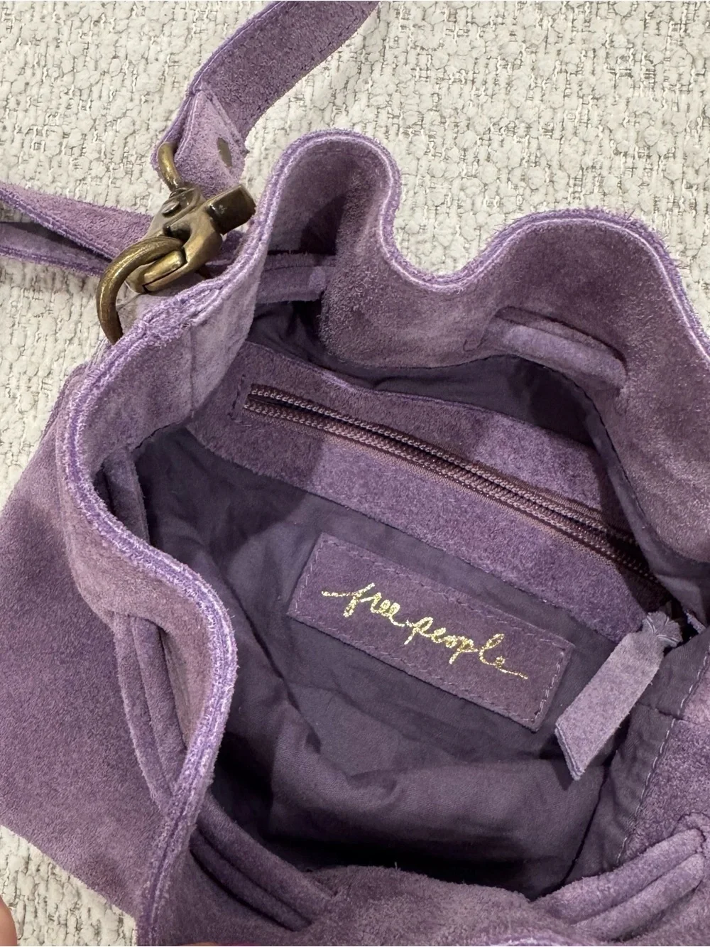 Free People Boho Purple Suede Drawstring Crossbody Bag